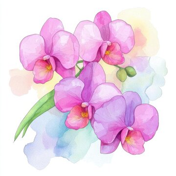 pink orchids watercolor painting on white clip art preview