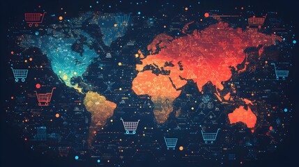 Global e-commerce trends worldwide infographic digital landscape aerial view business growth insights