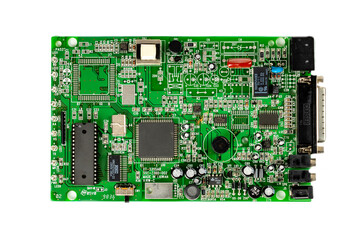 Electronic board with radio components, connectors, slots and processor chip from electronic device...