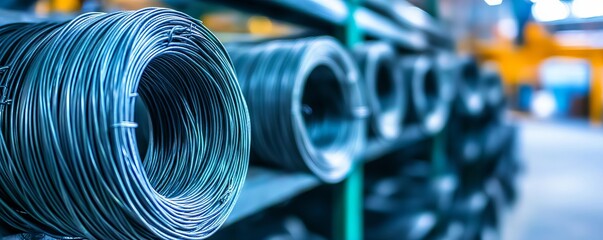 A roll of black annealed wire on a conveyor belt in a factory
