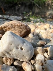 vacation theme by the beach with stones in the foreground