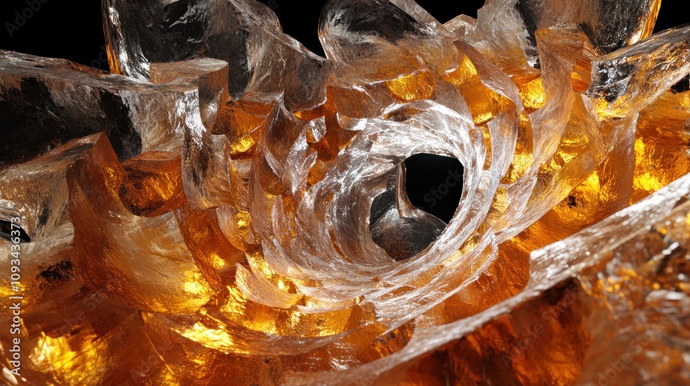 Poster abstract amber crystal formation illuminated from within