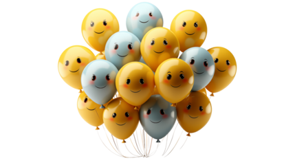 A vibrant party emoji with confetti and balloons brings a smile to any celebration, isolated on transparent background.