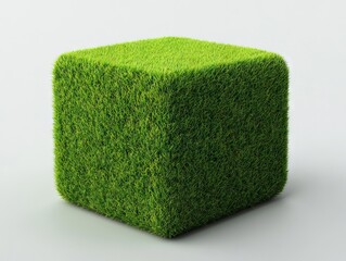 A green cube of grass on a white background
