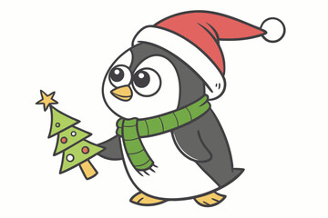 funny Christmas Polar Penguin in white background