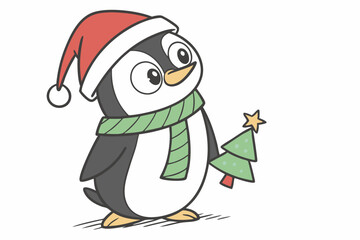 funny Christmas Polar Penguin in white background