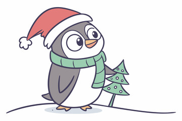 funny Christmas Polar Penguin in white background