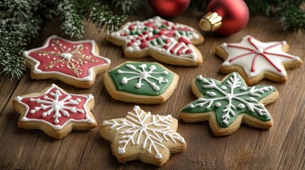 Festive Christmas Cookies Decorated with Snowflakes and Holiday Designs