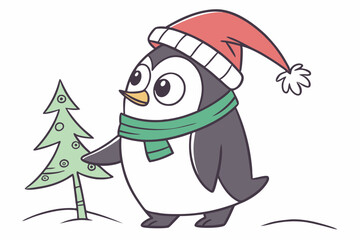 funny Christmas Polar Penguin in white background