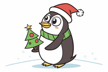 funny Christmas Polar Penguin in white background