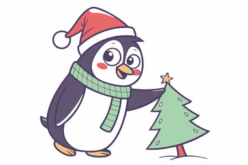 funny Christmas Polar Penguin in white background