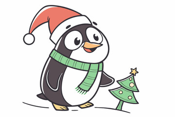 funny Christmas Polar Penguin in white background