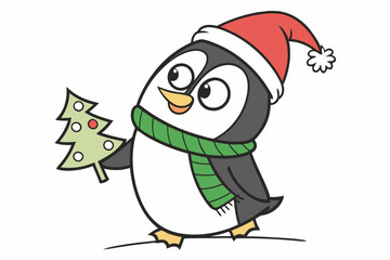 funny Christmas Polar Penguin in white background