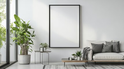 Modern Minimalist Living Room Interior Design with White Sofa and Plants