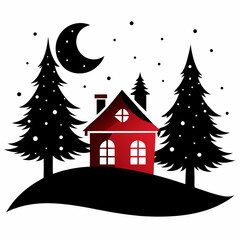 Fototapeta premium Christmas winter and house vector silhouette on white background