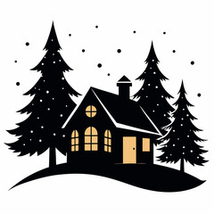  Christmas winter and house vector silhouette on white background