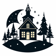  Christmas winter and house vector silhouette on white background