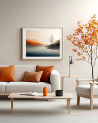 Cozy living room decoration with modern art natural elements and autumn aesthetics inviting atmosphere warm colors contemporary design for home inspiration