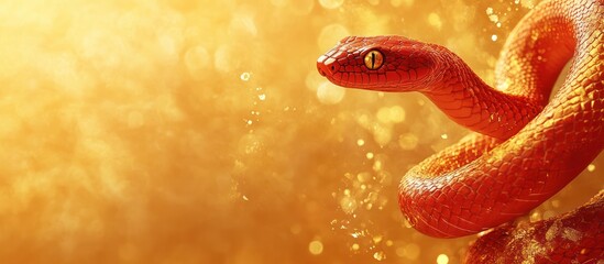 Obraz premium Fiery Serpent in Golden Haze: A Captivating Image of a Red Snake