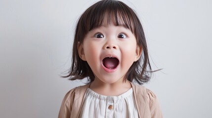 A young girl with a shocked expression her mouth open in surprise.
