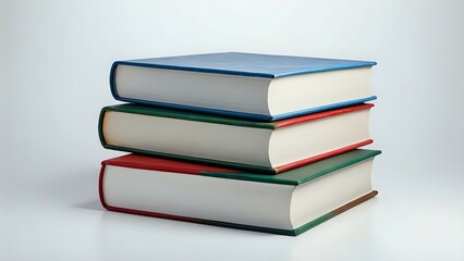 Stack of three hardcover books in blue, green, and red, isolated on white background. Perfect for education, literature, or knowledge concepts.