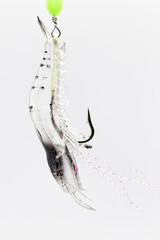 Fishing accessories, a silicon soft bait simulate a grey shrimp for fishing at ocean to catch big fishes and cephalopods