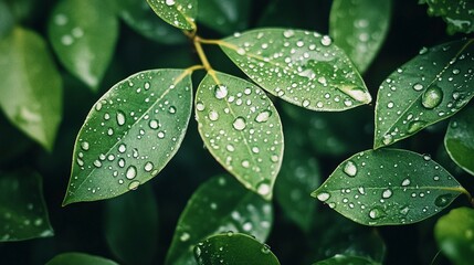 water drops on a green leaf