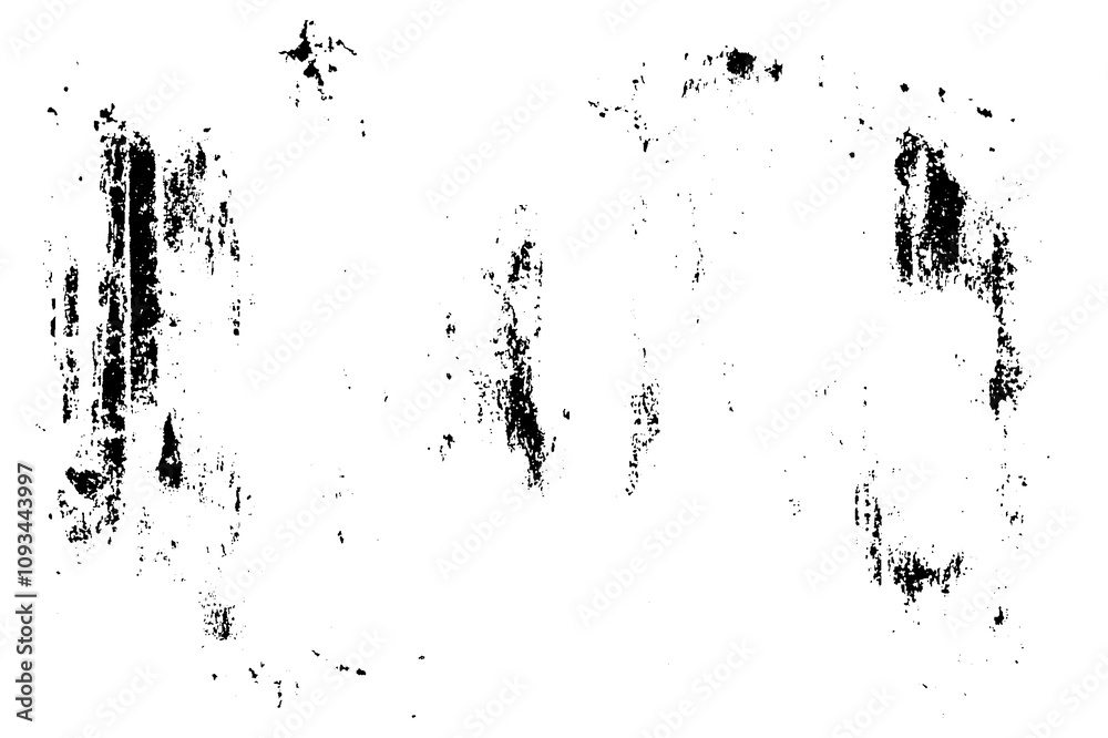Poster Black vector background with white noise and dust pattern. Rough distressed paper overlay featuring vintage scratches, grainy dirt, and shabby grunge design.