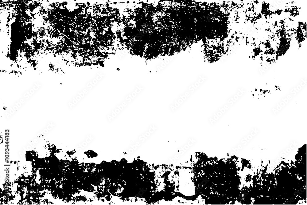 Poster Background with black old scratch distress effect. Grungy overlay and rough white poster print design with collage and gritty texture.