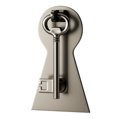 A keyhole with a key hanging out of it