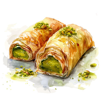 recommend clip art: A watercolor of Burma Baklava, isolated on a white background. Burma Baklava vector.