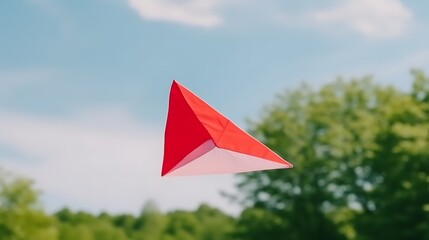 Red and White Triangular Kite Flying in Sky
