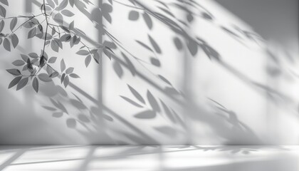 photo Realistic and minimalist blurred natural light windows, shadow overlay on wall paper texture, abstract background. Minimal abstract light white background for product presentation
