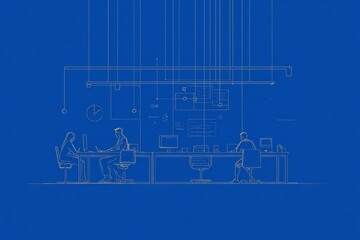 Fototapeta premium Minimalist Digital Workplace Collaboration - Modern teamwork, digital design, efficient workspace, technological innovation, collaborative projects.