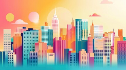 Obraz premium A colorful cityscape with futuristic features, showcasing urban growth and development.