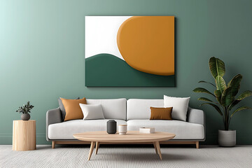 Modern minimalist living room decor cozy home setting stylish furniture arrangement calming color palette contemporary art elements for home design inspiration