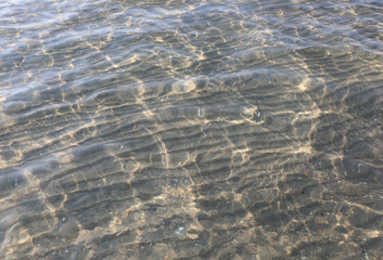 simple sea background with sandy bottom and some light reflections on the surface of calm water