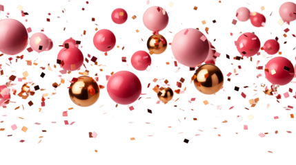A beautiful display of flying pink and gold confetti adding charm to any event, isolated on transparent background.
