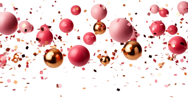 A beautiful display of flying pink and gold confetti adding charm to any event, isolated on transparent background.