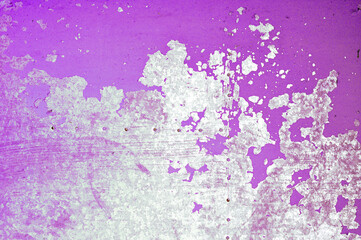 Magenta painted metal background. Peeling paint on the old rough steel surface, steel surface covered with magenta paint
