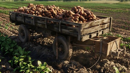 The visual shows a trailer full with tubers in a crop post cultivation