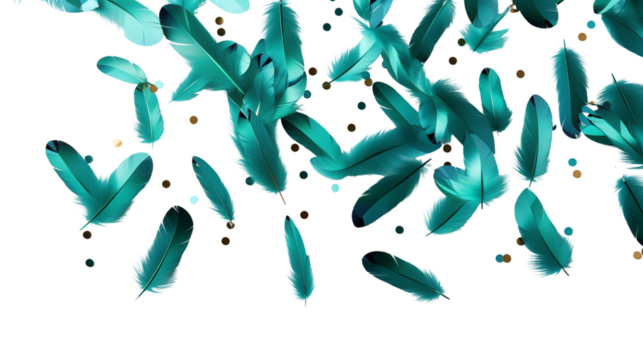 Floating teal confetti pieces in mid-air, ideal for stylish and celebratory compositions, isolated on transparent background.