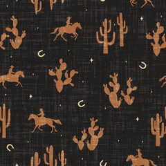 Brave cowboys seamless vector pattern men galloping on horses through the desert wild west Western