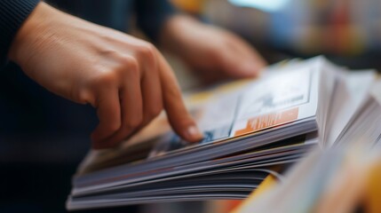 Close-up of a voter guide booklet with a hand flipping through pages, voter education, informed decisions.