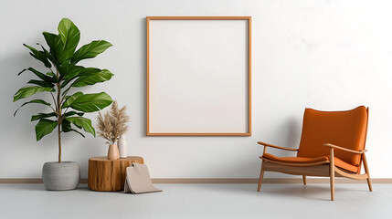 Stylish living room setup with cozy armchair minimalist decor indoor plants modern aesthetic bright atmosphere emphasizing comfort and serenity