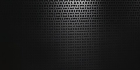 Abstract dark grey perforated metal texture background.