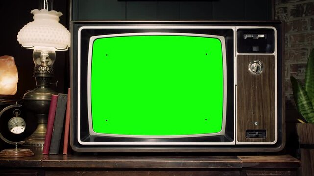 Retro Classic Television Set in a Study Slow Push In