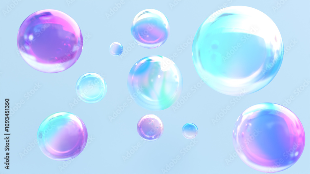 Poster abstract liquid circles on a background of pastel color with spacing. 3d design of a rainbow-colored