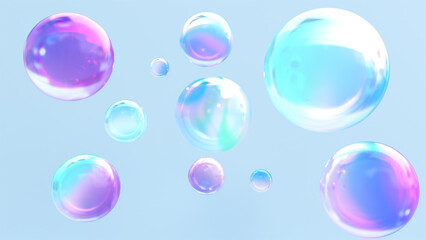Abstract liquid circles on a background of pastel color with spacing. 3D design of a rainbow-colored spherical. Template for a trendy gradient in a minimal style. 3D rendering