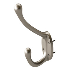 A silver metal hook is attached to a wall